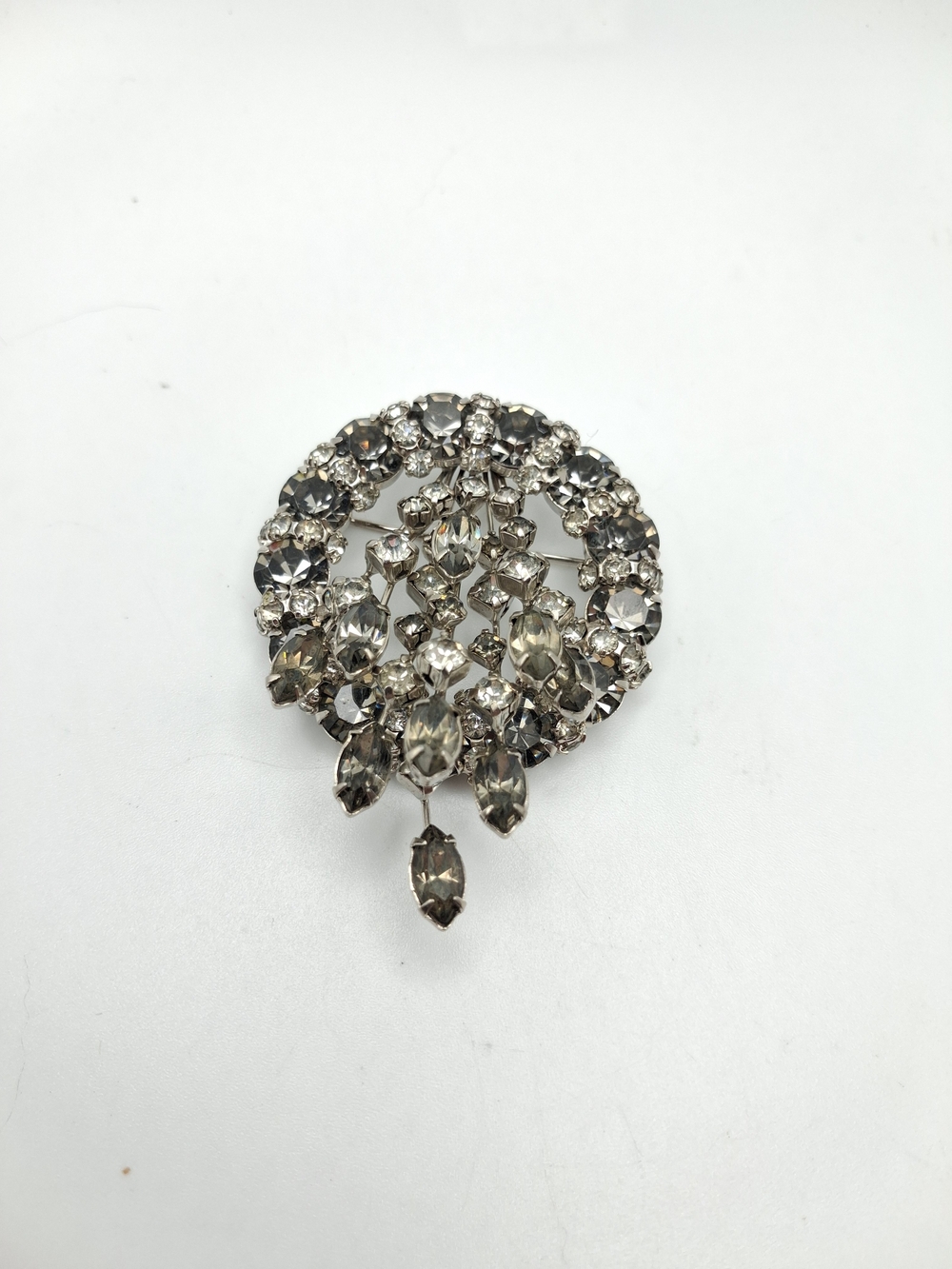 Warner Crystal Drop Brooch - Silver-Tone Clear Rhinestones